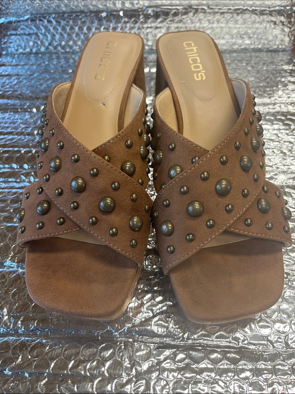 Chico's Brown Suede Studded Slide Mules